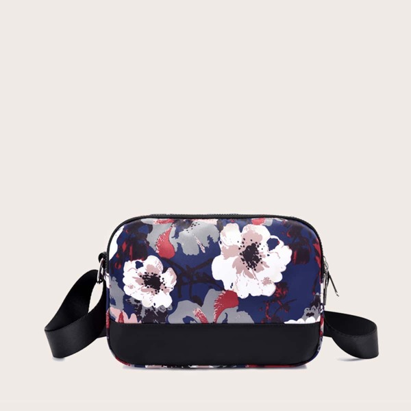 

Flower Print Crossbody Bag, Blue