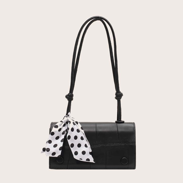 

Bow Decor Croc Embossed Shoulder Bag, Black