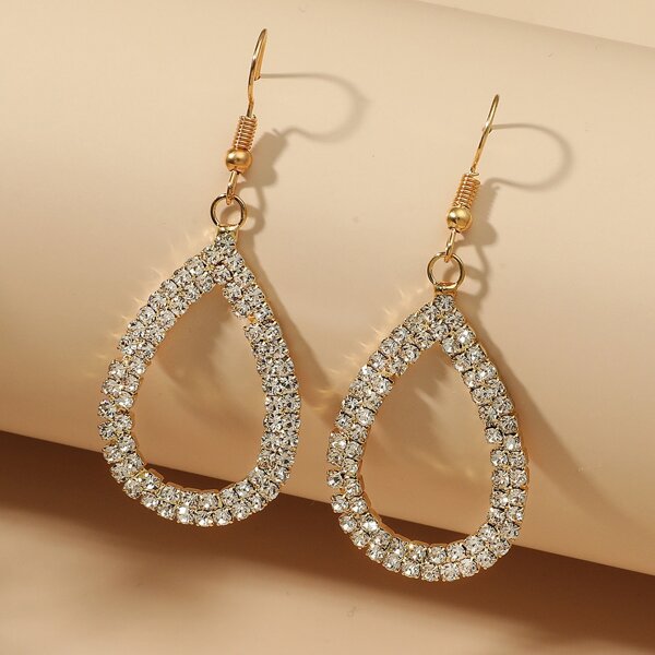 

Rhinestone Decor Water-drop Earrings, Gold