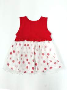 Nhỏ bé Cô gái Dễ thương Áo vest Chấm bi Lưới Váy công chúa Mùa hè - Đỏ và trắng - Xem 2