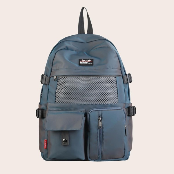 

Letter Patch Large Capacity Backpack, Blue
