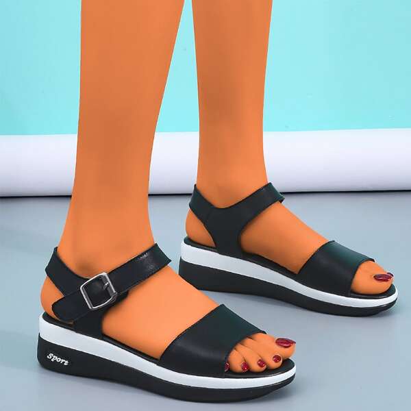 

Ankle Strap Leather Sport Sandals, Black