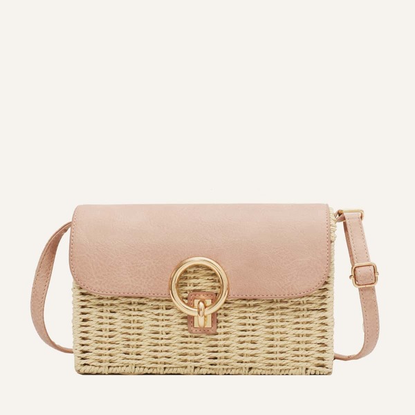 

Two Tone Straw Bag, Beige