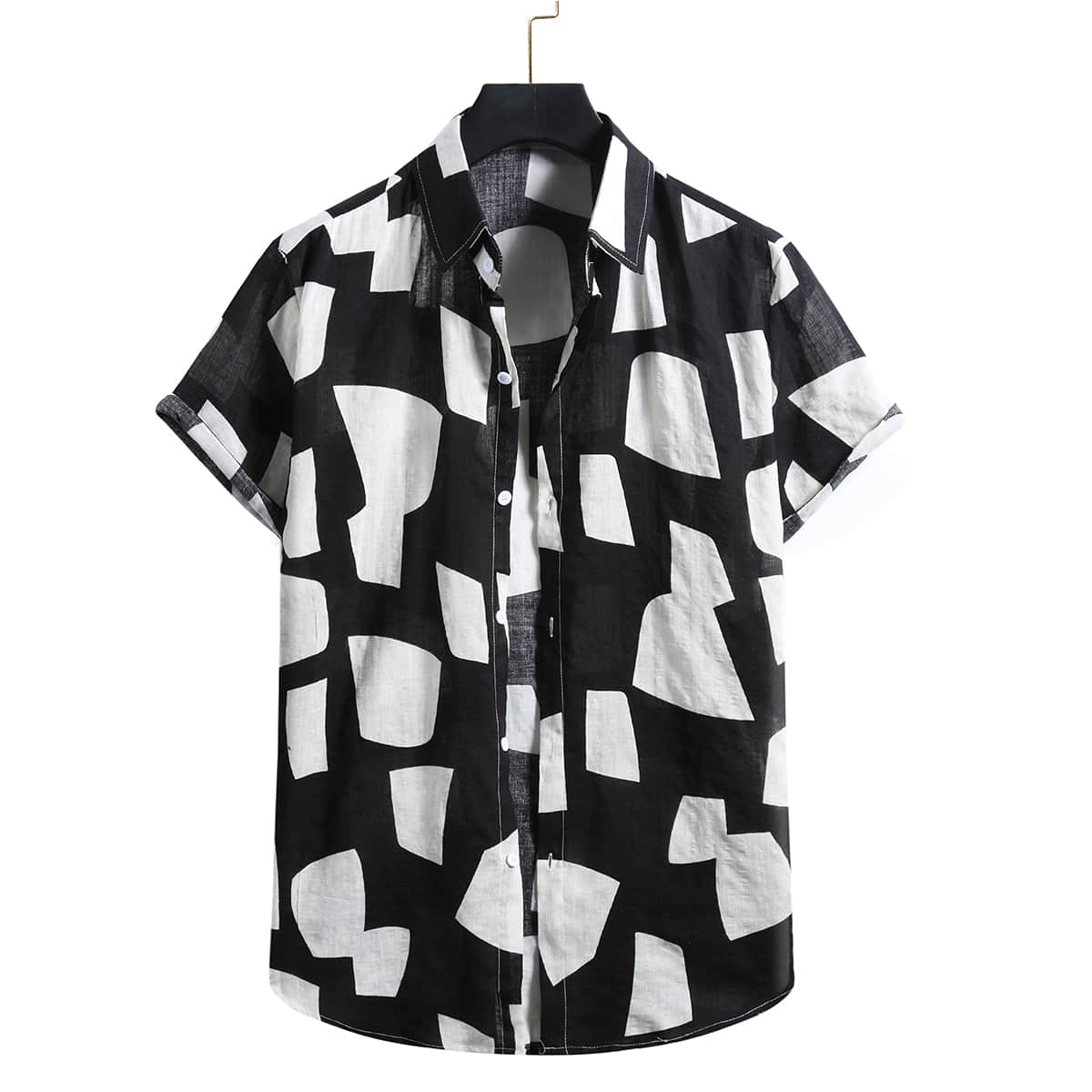 

Guys Colorblock Button Front Shirt, Black and white