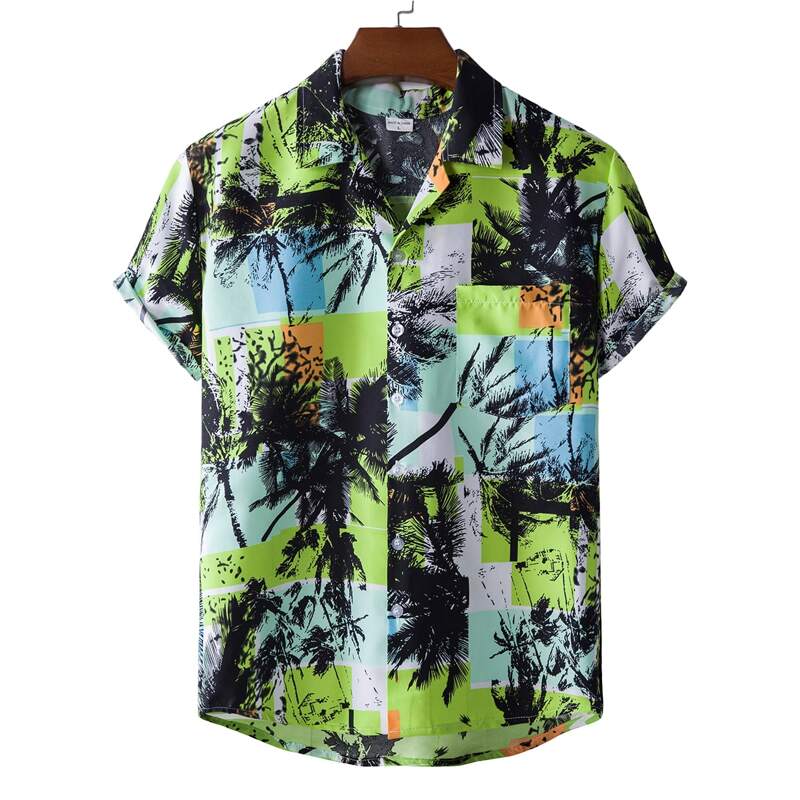 

Guys Coconut Tree Graphic Button Front Shirt, Multicolor