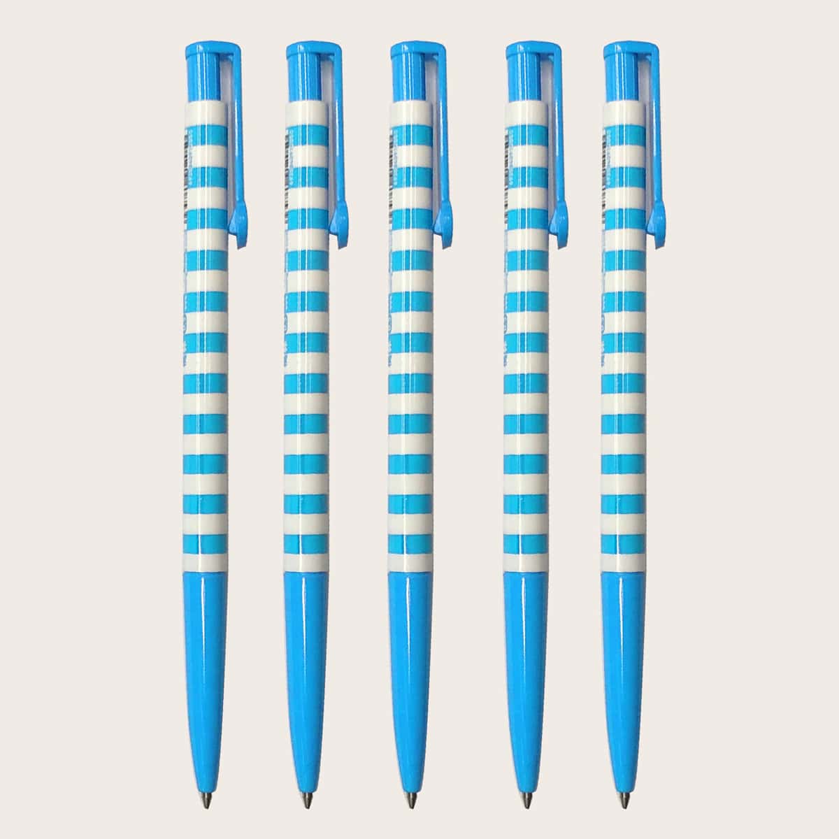 

5pcs Striped Pattern Ballpoint Pen, Baby blue