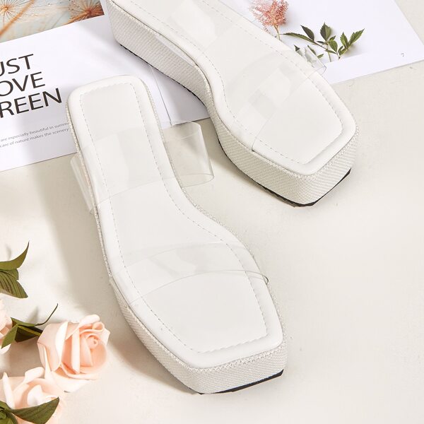 

Clear Panel Flatform Sandals, White