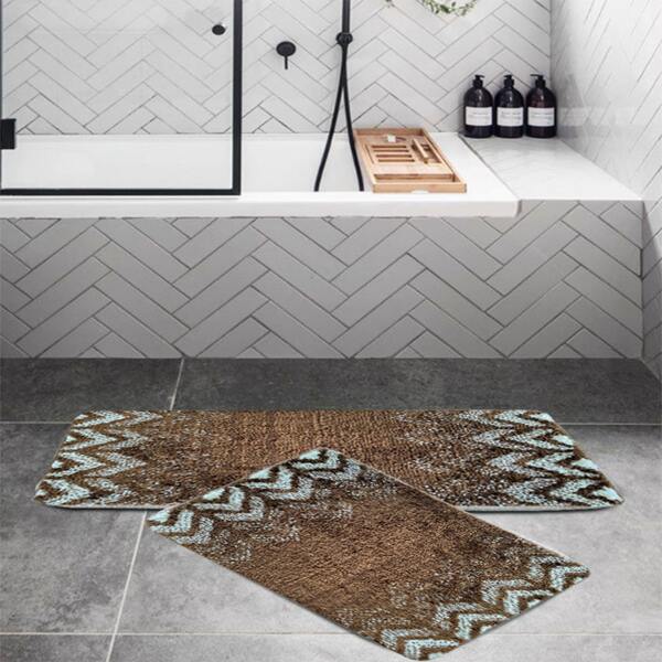 

1pc Geometric Pattern Bath Mat, Brown