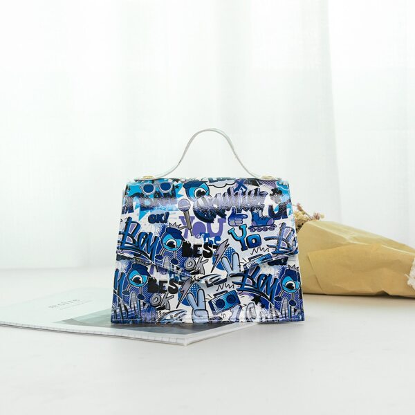 

Letter Graphic Flap Satchel Bag, Blue
