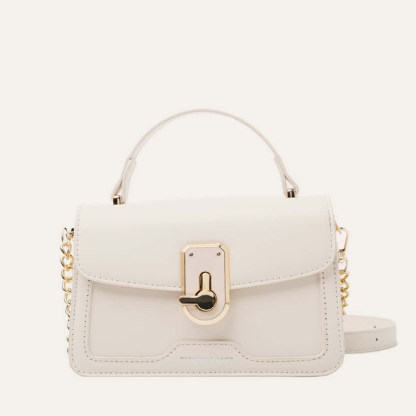 

Minimalist Turn-lock Flap Satchel Bag, Beige