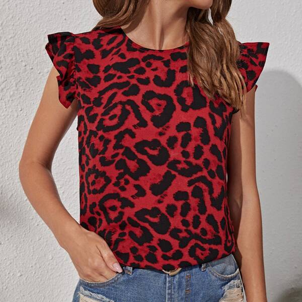 

Allover Print Ruffle Cuff Blouse, Multicolor