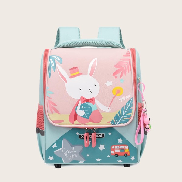 

Girls Cartoon Graphic Pocket Front Backpack, Pink