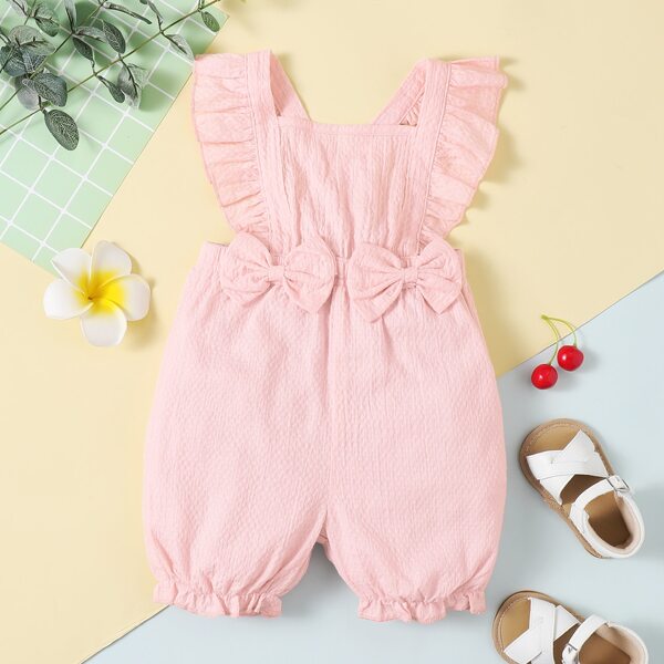 

Baby Girl Bow Front Ruffle Romper, Baby pink