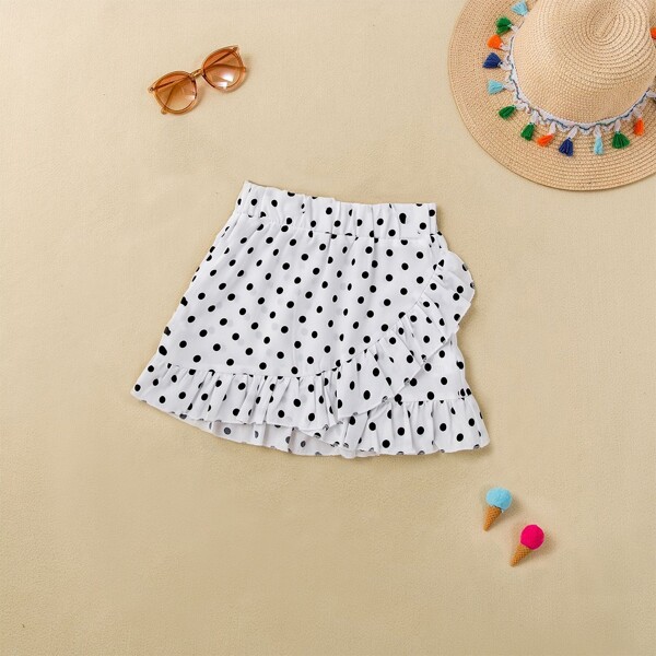 

Toddler Girls Polka Dot Wrap Skirt, White