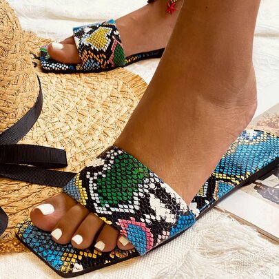 Snakeskin Print Slide Sandals
