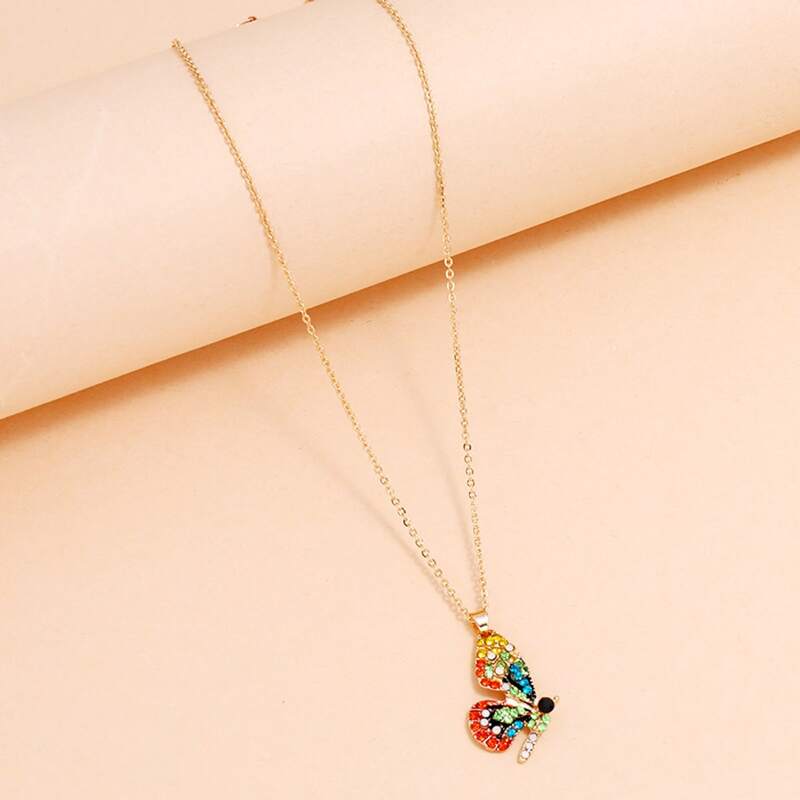 

Rhinestone Butterfly Necklace, Multicolor