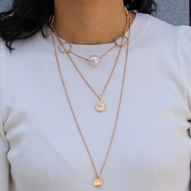 

1pc Coin Layered Necklace, Gold