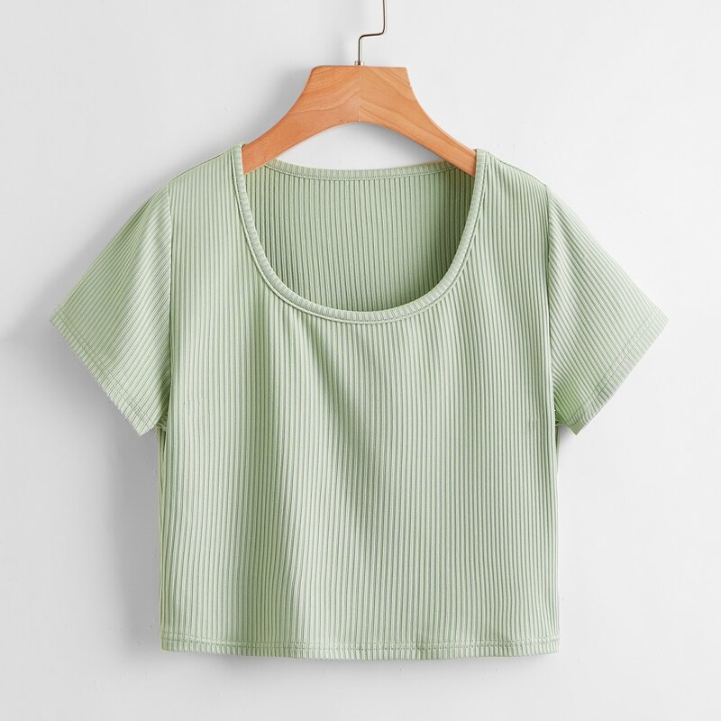 

Solid Ribbed Crop Tee, Mint green