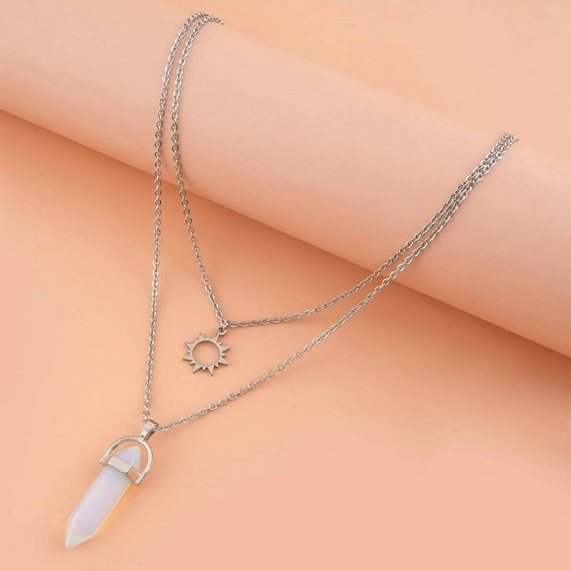 

Sun & Crystal Pendant Necklace, Silver