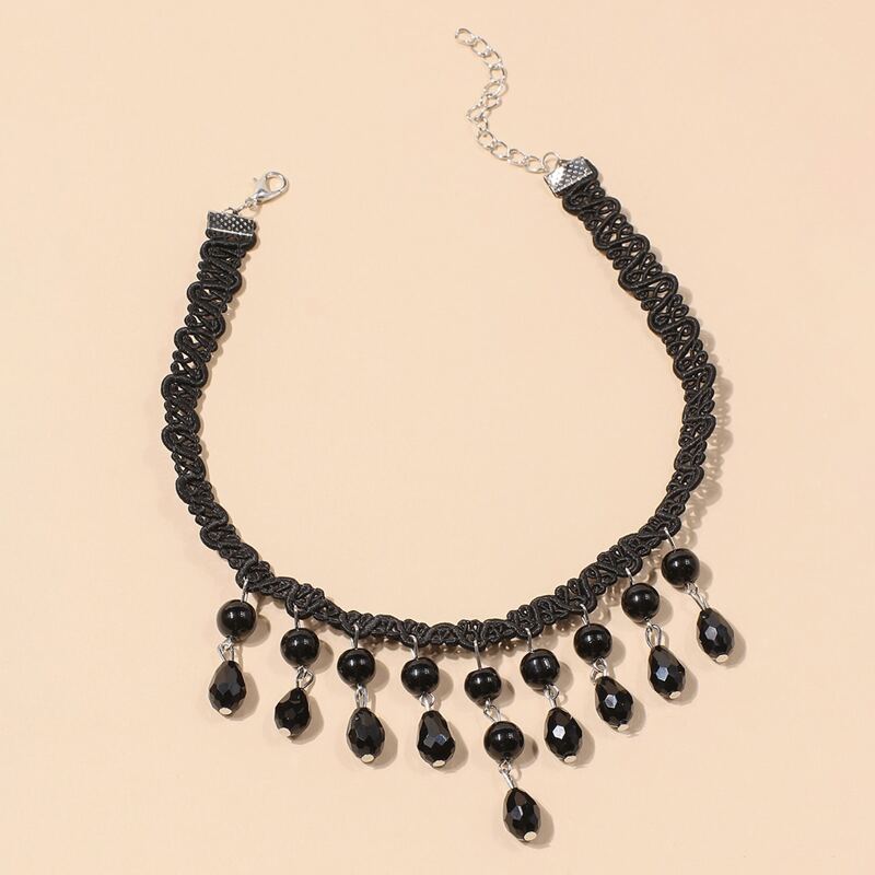 

Crystal Tassel Necklace, Black