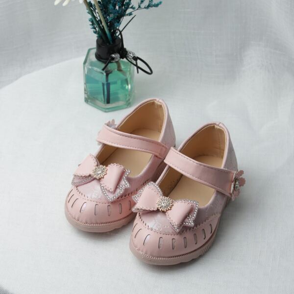 

Toddler Girls Bow Decor Velcro Strap Flats, Pink