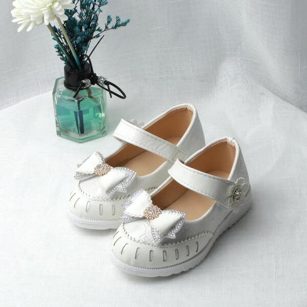 

Toddler Girls Bow Decor Velcro Strap Flats, White