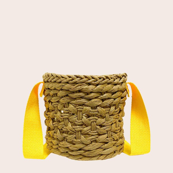 

Girls Straw Crossbody Bag, Khaki
