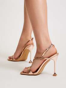 Sandalias Efecto De Serpiente Zapatillas abiertas Glamour - Dorado - Ver 4