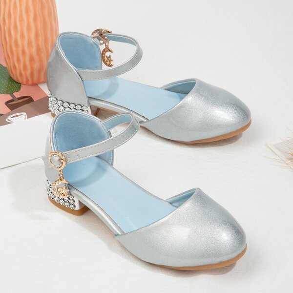 

Girls Metallic Ankle Strap Flats, Silver