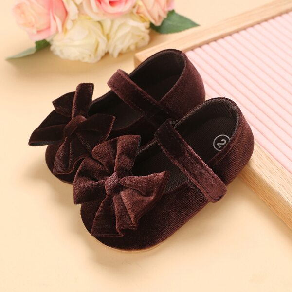 

Baby Girl Bow Decor Velcro Strap Flats, Chocolate brown