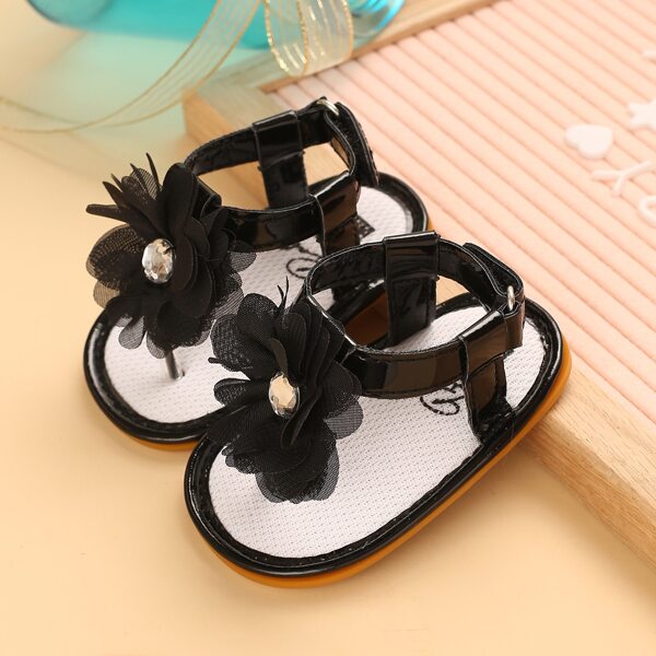 

Baby Girl Floral Appliques Thong Sandals, Black