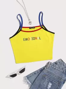 Top de tirantes unido en contraste con estampado de letra - Amarillo - Ver 1