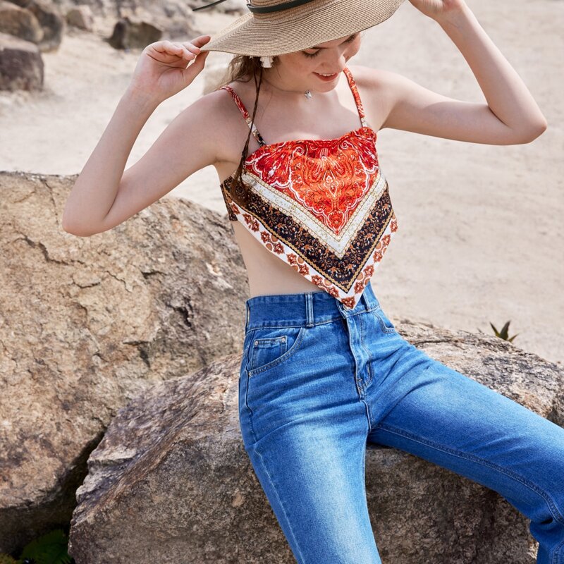 

Scarf Print Bow Back Bandana Cami, Multicolor