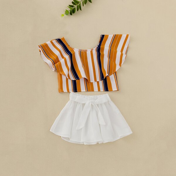 

Toddler Girls 1pc Striped Top With 1pc Belted Skirt, Multicolor