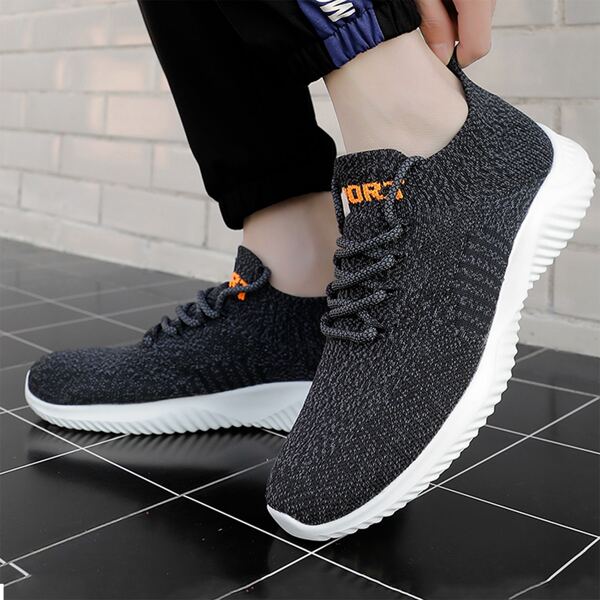 

Men Letter Graphic Lace Up Decor Knit Sneakers, Black