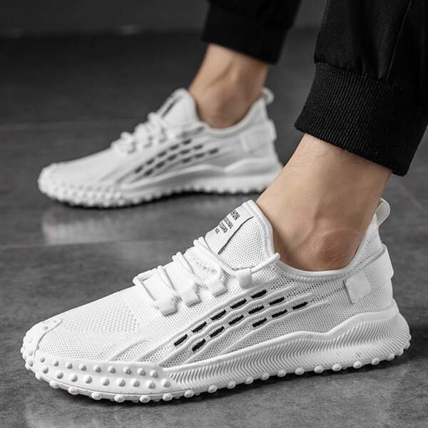 

Men Lace Up Decor Low Top Running Shoes, White