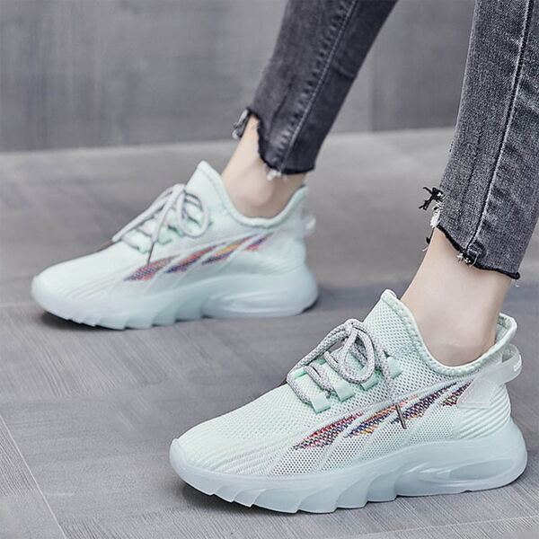 

Lace Up Decor Knit Running Shoes, Mint green