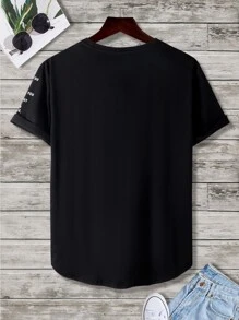 Manfinity Homme Hombres Camiseta con estampado de slogan - Negro - Ver 2