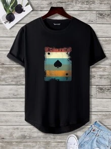 Manfinity 男士播放卡圖案T恤 - 黑色 - 查看 1