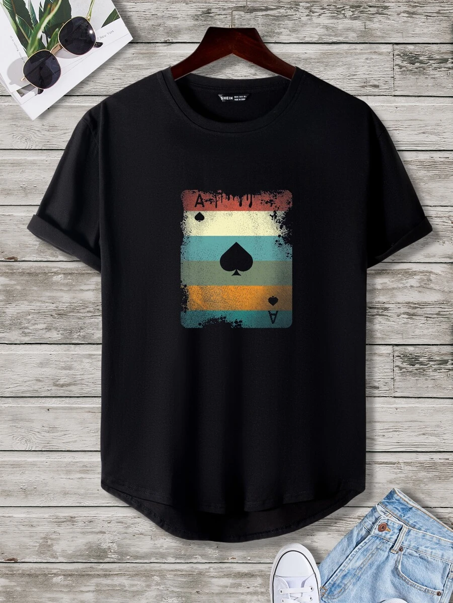 Manfinity 男士播放卡圖案T恤 - 黑色 - 查看 1