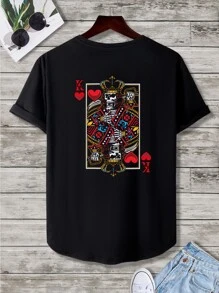 Manfinity LEGND 男士骷髏和播放卡圖案T恤 - 黑色 - 查看 1