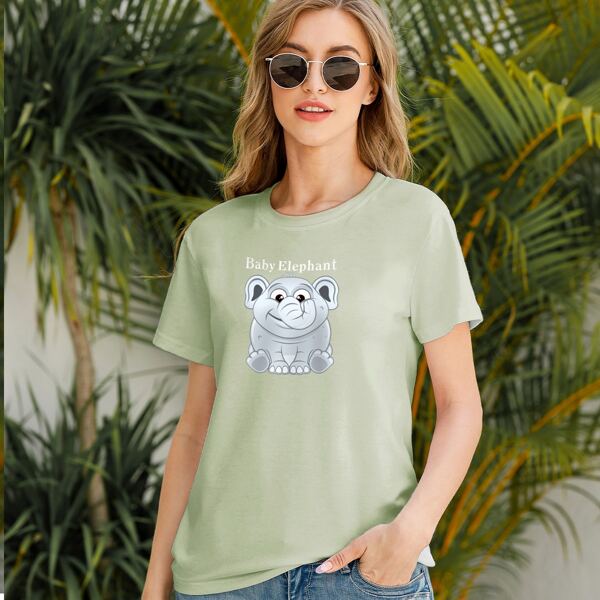 

Cartoon Elephant Print Tee, Mint green