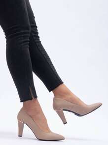 1 đôi giày cao gót mũi nhọn cổ điển cho nữ, thoải mái, đa năng để mặc hàng ngày/đi làm, mọi mùa - Màu be - Xem 2