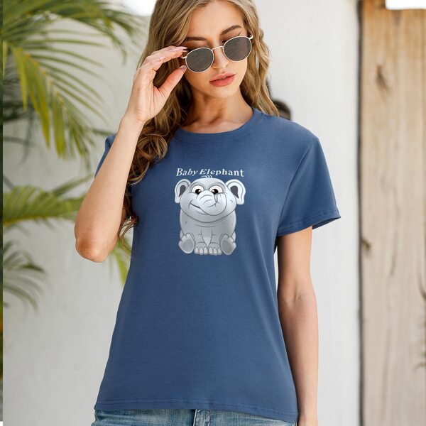

Cartoon Elephant Print Tee, Navy blue