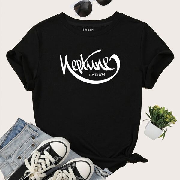

Letter Graphic Short Sleeve Tee, Black