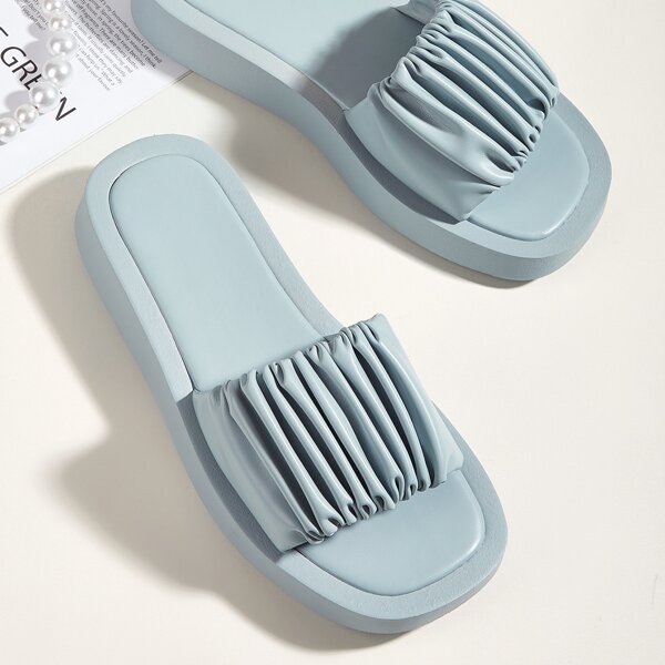 

Minimalist Ruched Slide Sandals, Baby blue