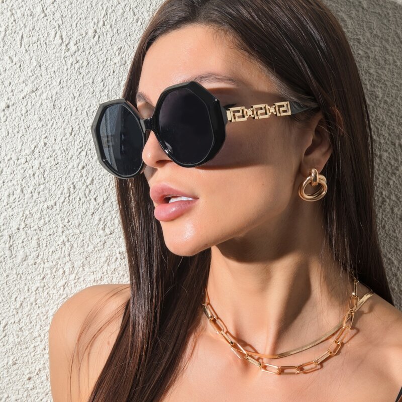 

Geo Design Frame Sunglasses, Black