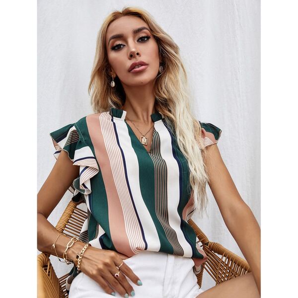 

Striped Ruffle Trim Blouse, Multicolor