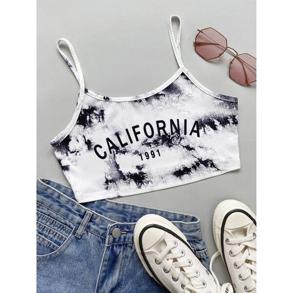 

Letter And Tie Dye Crop Cami Top, Multicolor