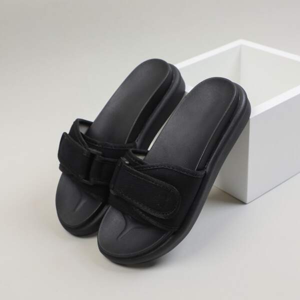 

Minimalist Velcro Strap Slide Sandals, Black